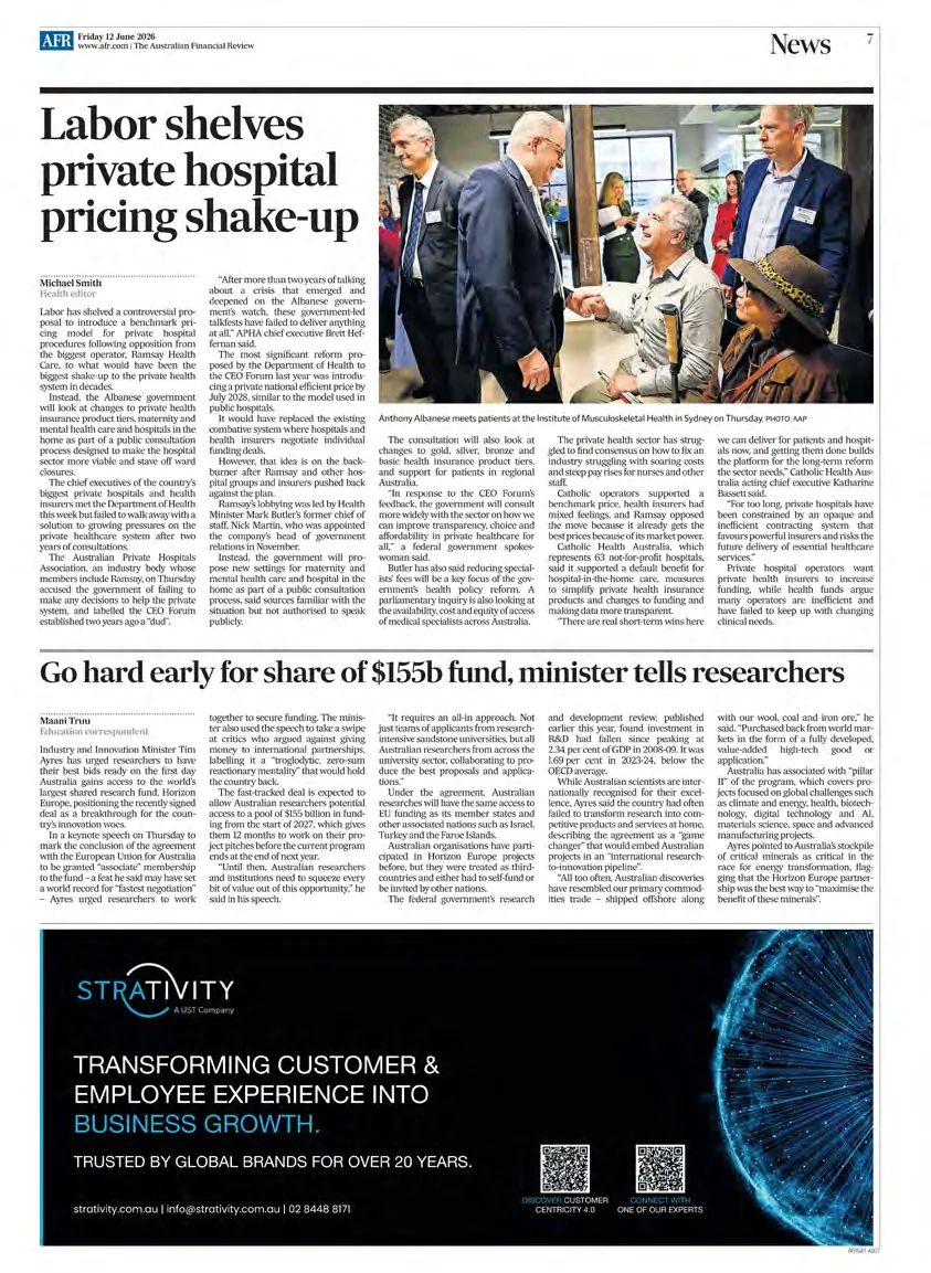 Australian Financial Review: Labor shelves private hospital pricing shake-up