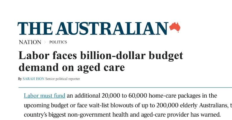 The Australian: Labor faces billion-dollar budget demand on aged care