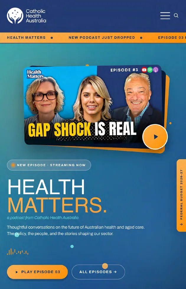 The Health Matters podcast page on the CHA website showing episode three